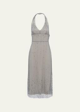 Crystal Halter Tulle Midi Dress