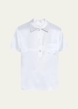 Silk Charmeuse Short-Sleeve Polo Shirt