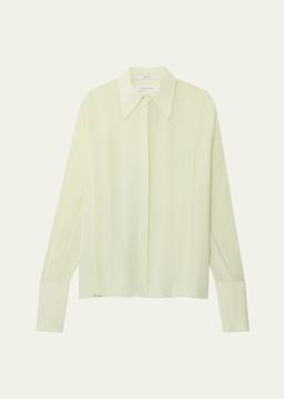 Convertible Pleated Silk Wrap Shirt