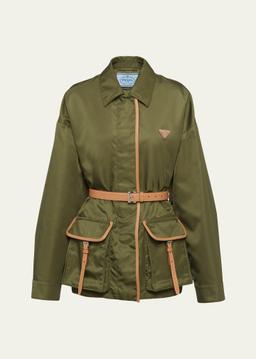 Re-Nylon Leather Belted Jacket