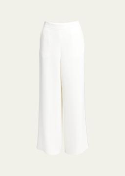 Side Piping Wide-Leg Silk Trousers