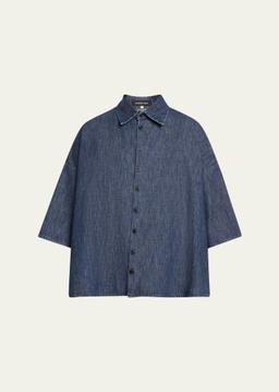 Sloped Shoulder Wide A-Line Denim Shirt