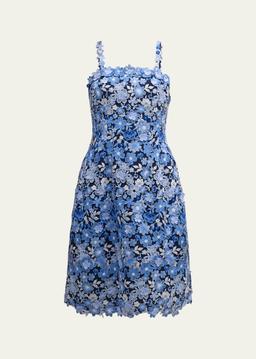 Sleeveless Floral-Embroidered Midi Slip Dress