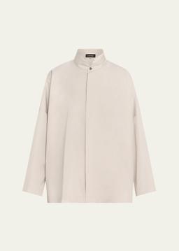 Wide Longer-Back Double Stand Collar Shirt (Mid Plus Length)