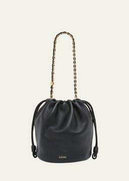 x Paula’s Ibiza Flamenco Bucket Bag in Napa Leather with Chain