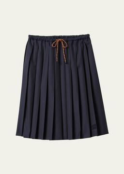 Pleated Drawstring Waistband Wool Skirt