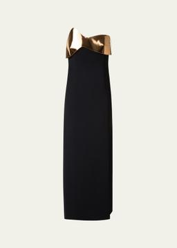 Wool Cocktail Dress with Wave Leather Bust