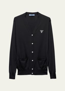 Intarsia Logo Silk Knit Cardigan