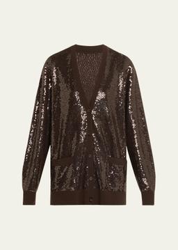 Embellished Sequin Oversized Cashmere Cardigan