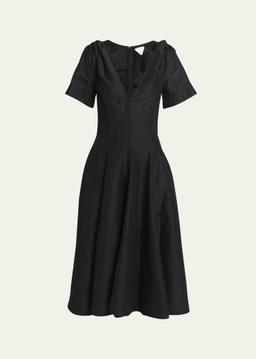 Fluid Linen Midi Dress with Twist Detail