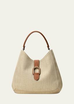 Welington Medium Woven Linen Shoulder Bag