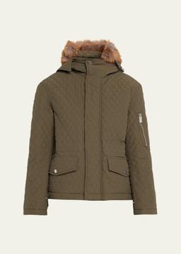 Short Quilted Jacket with Faux Fur Hood