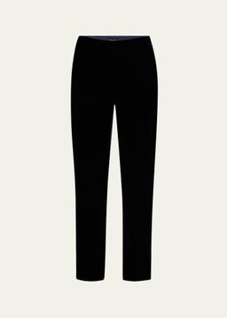 Mid-Rise Slim-Leg Velvet Trousers