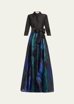 Taffeta Feather Jacquard Shirt Gown