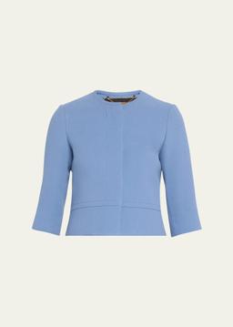 Collarless Wool Crepe Jacket