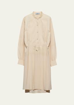 Crepe De Chine Pleated Shirtdress