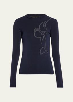 Double-Stitch Viscose Embroidered Knit Top