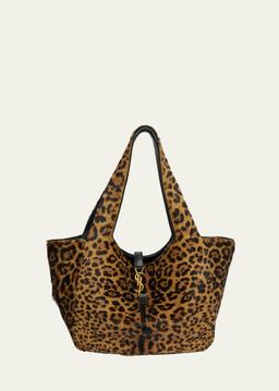 Bea YSL Leopard-Print Tote Bag in Calf Hair and Leather