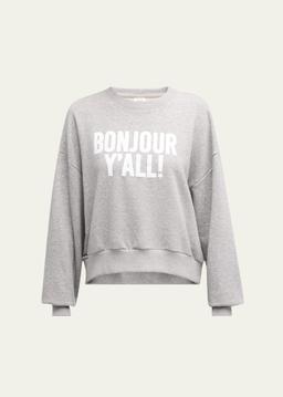 Bonjour Y'all Drop-Shoulder Cotton Sweatshirt