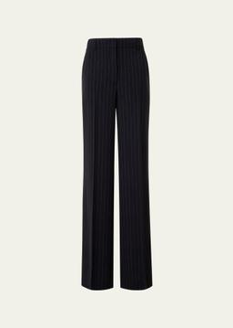 Pinstripe Straight Wool Trousers