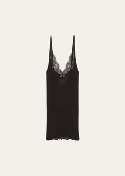 Ribbed Knit Tank Top with Lace Detail