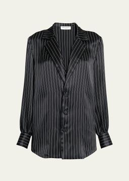 Striped Silk Button-Front Blouse