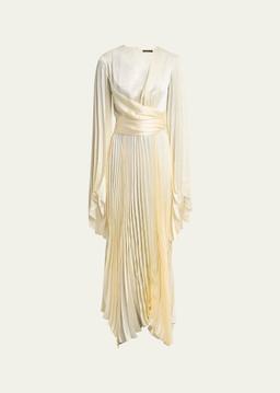 Wrap-Around Pleated Satin Dress