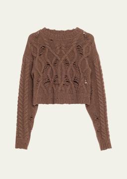 Distress Crop Cable Wool Cashmere Sweater