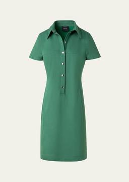 Short-Sleeve Cotton Denim Stretch Polo Shirtdress