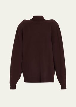 Distorted Scarf-Tie Oversized Turtleneck Wool Sweater