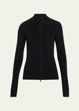 Marine Zip Ribbed Cashmere Cardigan