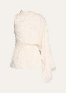 One-Shoulder Drape Fringe Fil Coupe Blouse