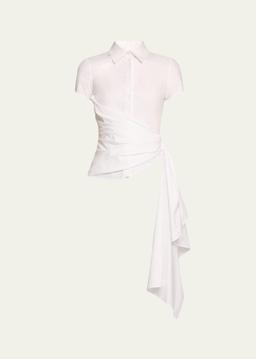 Cap Sleeve Button Front Draped Blouse