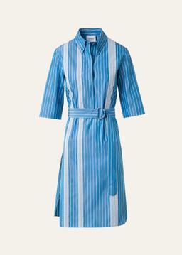 Striped Cotton Poplin Belted Short-Sleeve Shirtdress