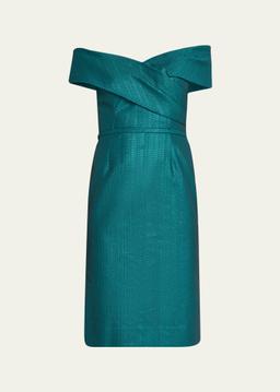 Off-Shoulder Metallic Jacquard Dress