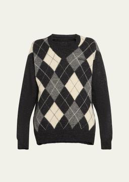 Attached Argyle Knitted Wool Sweater