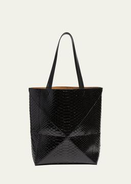 Puzzle Fold Large Patent Python-Embossed Tote Bag