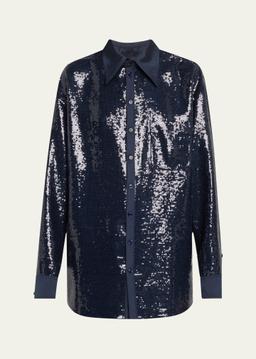 Sequined Jumbo Button Down Shirt