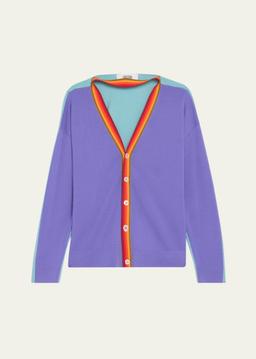 Convertible Colorblock Cutout Wool Cardigan