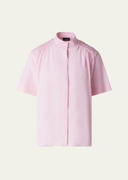 Gathered-Shoulder Cotton Poplin Button-Down Blouse