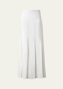 Stonewashed Linen-Wool Pleated Midi Skirt