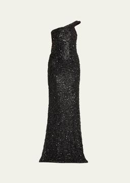 The Celestial One-Shoulder Sequined Crystal Sculpted Gown