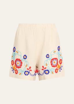 Beaded Garden Party Linen Shorts