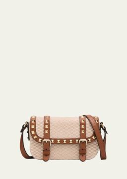 Rockstuds Buckle Flap Canvas Crossbody Bag