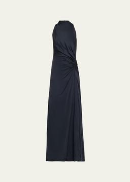 Inez Pleated High-Neck Gown