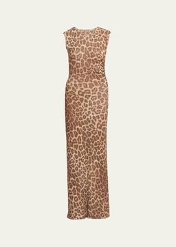 Long Leopard Mesh Sleeveless Dress