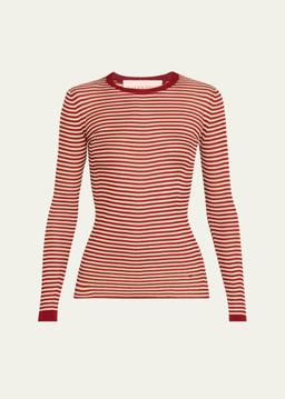 Striped Silk Knit Long-Sleeve Sweater