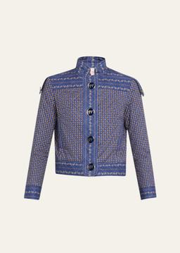 Floral High-Neck Quilted Jacket