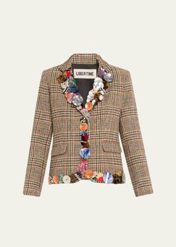 Memory Vase Prince of Wales Buttoned Short Wool Blazer