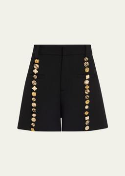Button Luxe High Waisted Wool Shorts